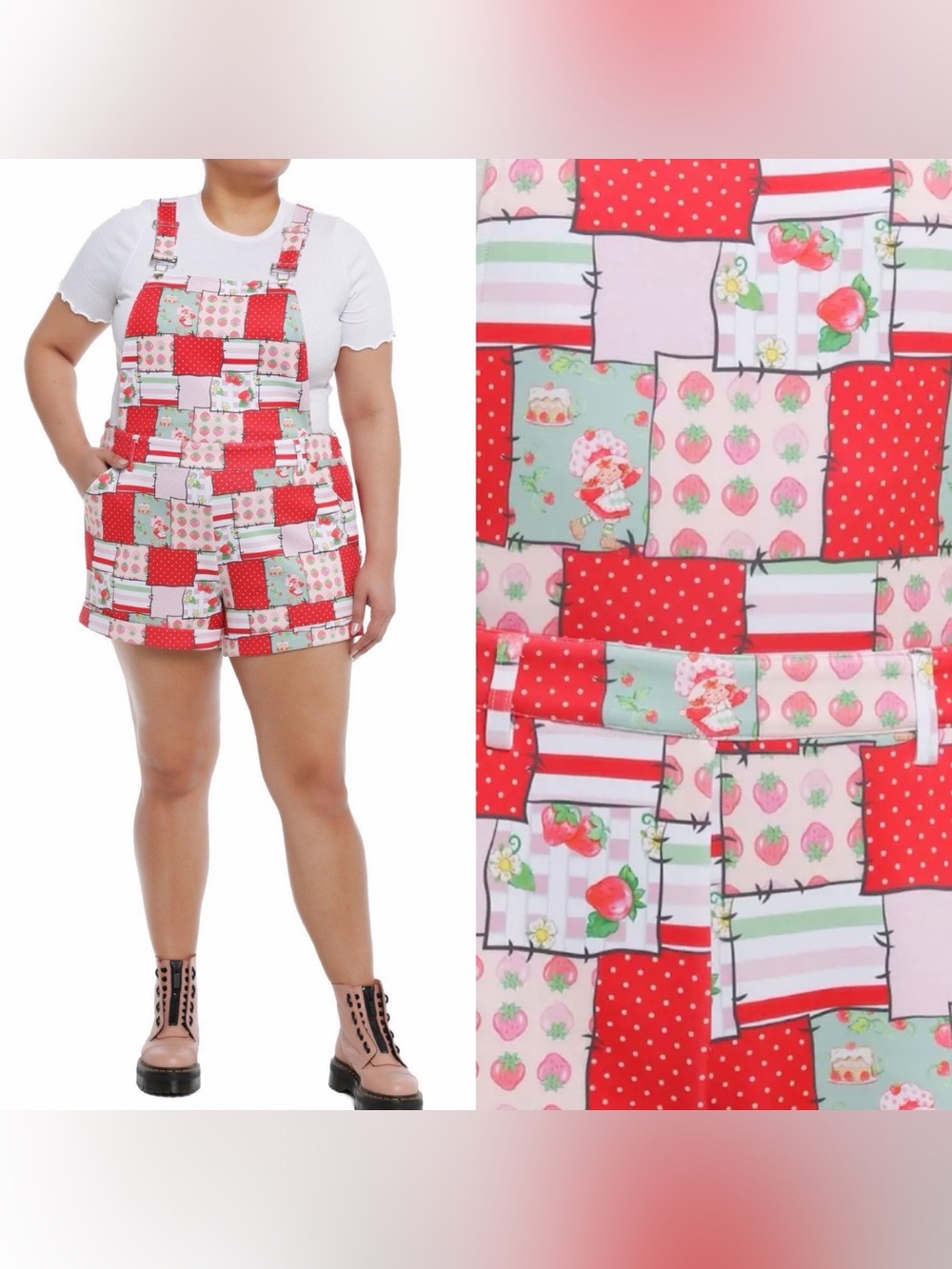 💕2/$44💕NWOT Strawberry Shortcake Patchwork Shortalls 2X